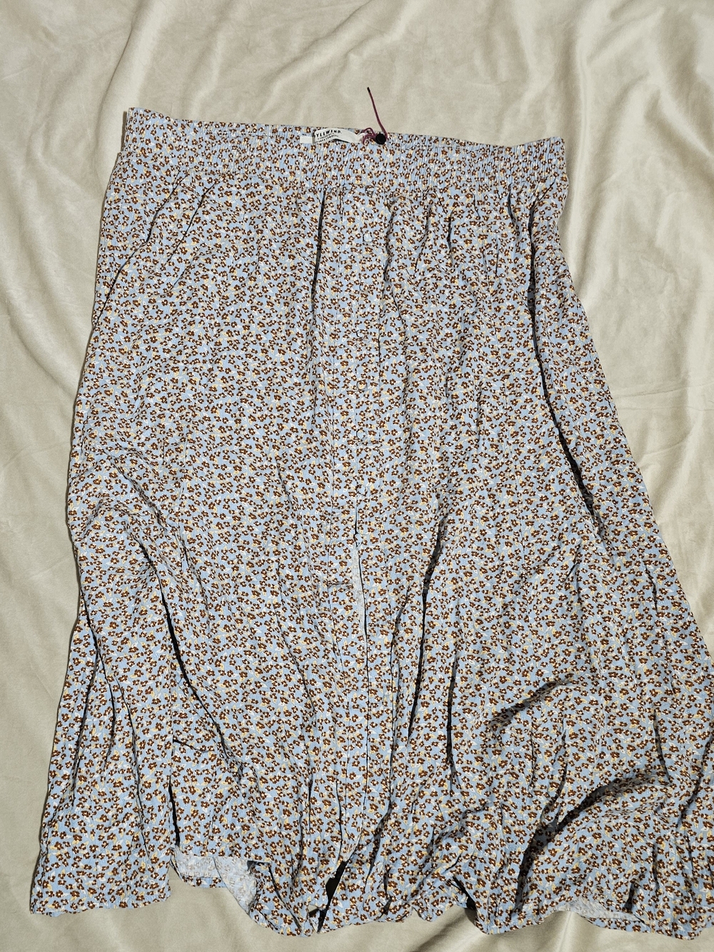Idyllwind Pale Blue Maxi Skirt with Brown Ditsy Floral